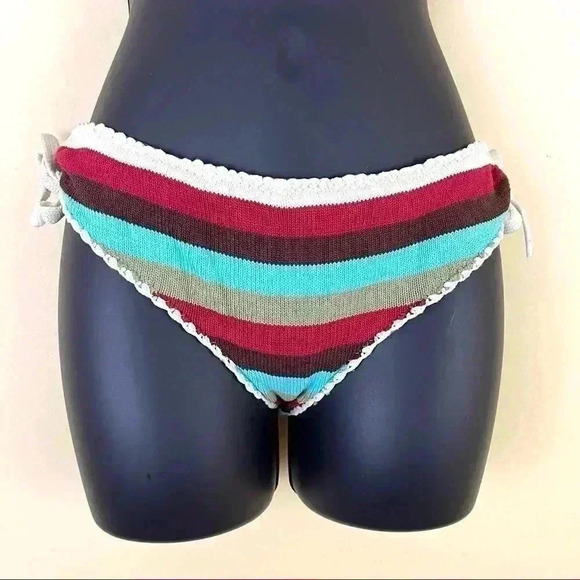Hotkiss Knitted Striped Spaghetti Strap Tie Accent Bikini Set Size M - Picture 4 of 14
